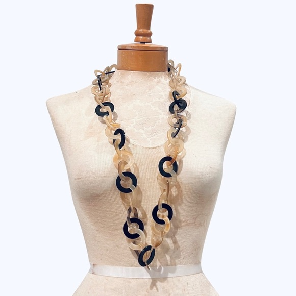 Vintage Blonde Buffalo Horn link chunky necklace